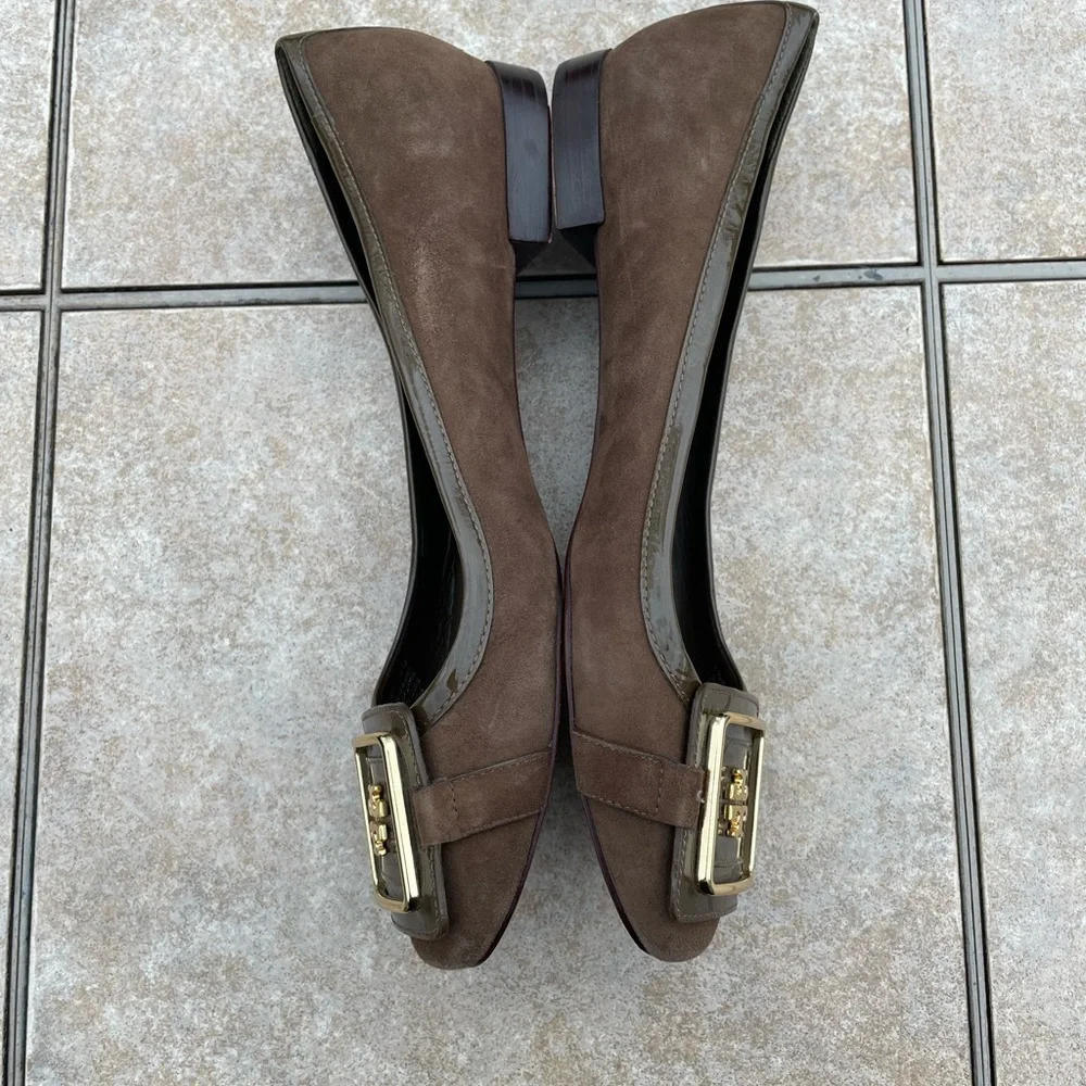 TORY BURCH Julian Mocha Suede Ballet Flats